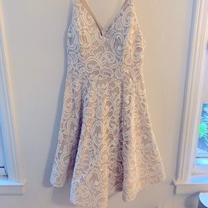 My Michelle White Lace over Nude Dress with Built-In Cups